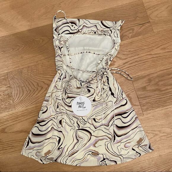 Princess Polly Celena Mini Dress in White Brown Swirl Size 0 - Picture 5 of 11